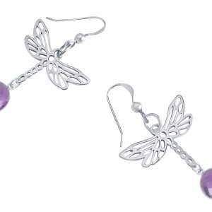 Gemshine - Damen -  Ohrringe - 925 Silber - LIBELLE - Amethyst - Lila - Violett - 4 cm