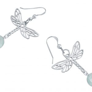Gemshine - Damen -  Ohrringe - 925 Silber - LIBELLE - Chalcedon - Meeresgrün - 4 cm
