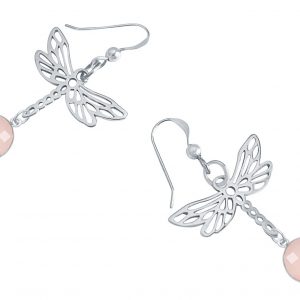 Gemshine - Damen -  Ohrringe - 925 Silber - LIBELLE - Rosenquarz - Rosa - 4 cm