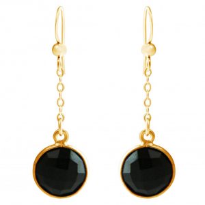 GEMSHINE Damenohrringe aus hochwertig vergoldetem 925 Silber. 3,5 cm Yoga Ohrhänger mit Onyx hervorragender Qualität. Made in Madrid / Spanien. Im eleganten Schmucketui mit Geschenkverpackung.