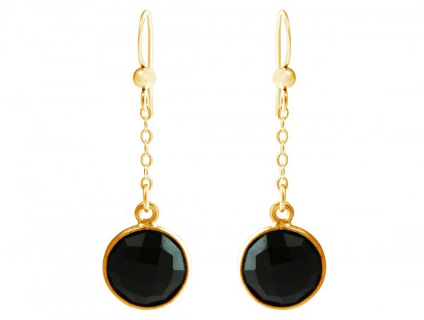 GEMSHINE Damenohrringe aus hochwertig vergoldetem 925 Silber. 3,5 cm Yoga Ohrhänger mit Onyx hervorragender Qualität. Made in Madrid / Spanien. Im eleganten Schmucketui mit Geschenkverpackung.