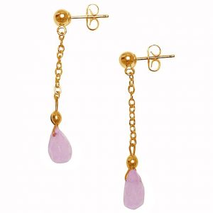 Gemshine - Damen - Ohrringe - Vergoldet - Rosenquarz - Facettiert - Tropfen - Rosa - 3 cm