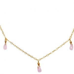 Gemshine - Damen - Halskette  - Vergoldet - Rosenquarz - Tropfen - Facettiert - Rosa - 50 cm - Längenverstellbar